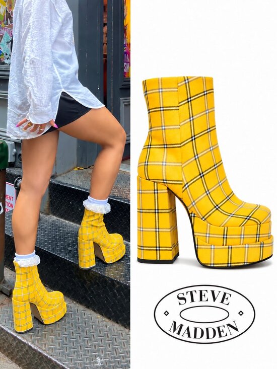 Steve Madden Shoes - 💋RETRO 70s CHIC💋Steve Madden Double Plarform Booties in Yellow & Black Plaid